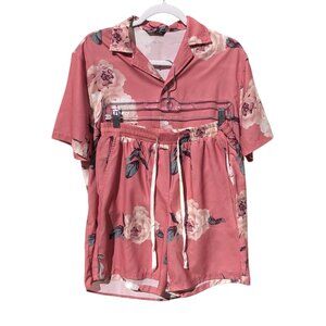 Men’s Floral Set, Button Up Shirt & Shorts, S